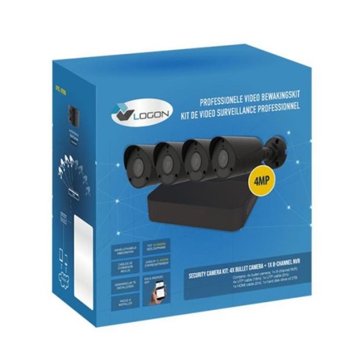 SECURITY CAMERA KIT: 4X BULLET CAMERAS + 8-CHANNEL NVR - 4MP NOIR