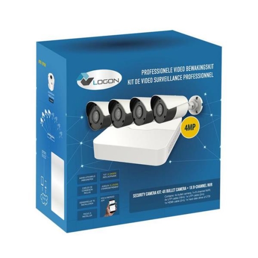 SECURITY CAMERA KIT: 4X BULLET CAMERAS + 8-CHANNEL NVR - 4MP