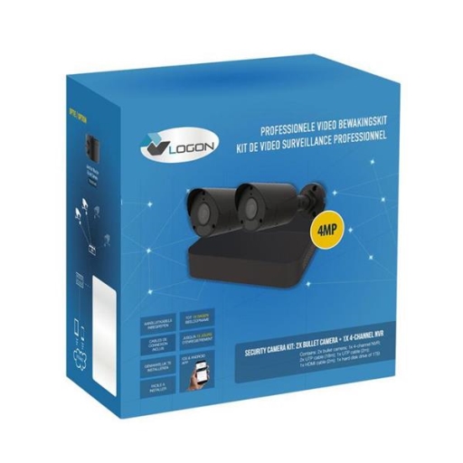 SECURITY CAMERA KIT: 2X BULLET CAMERAS + 4-CHANNEL NVR - 4MP NOIR