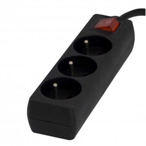 3x16A zwarte stekerdoos met 1,5m snoer