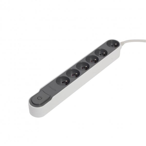 Design multistekker 6 x 16Amet schakelaar - 3m - grijs